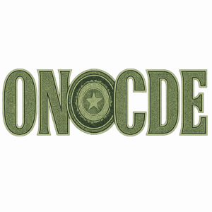ONCODE currency wordmark sticker, glossy vinyl, 3 or 4 inches