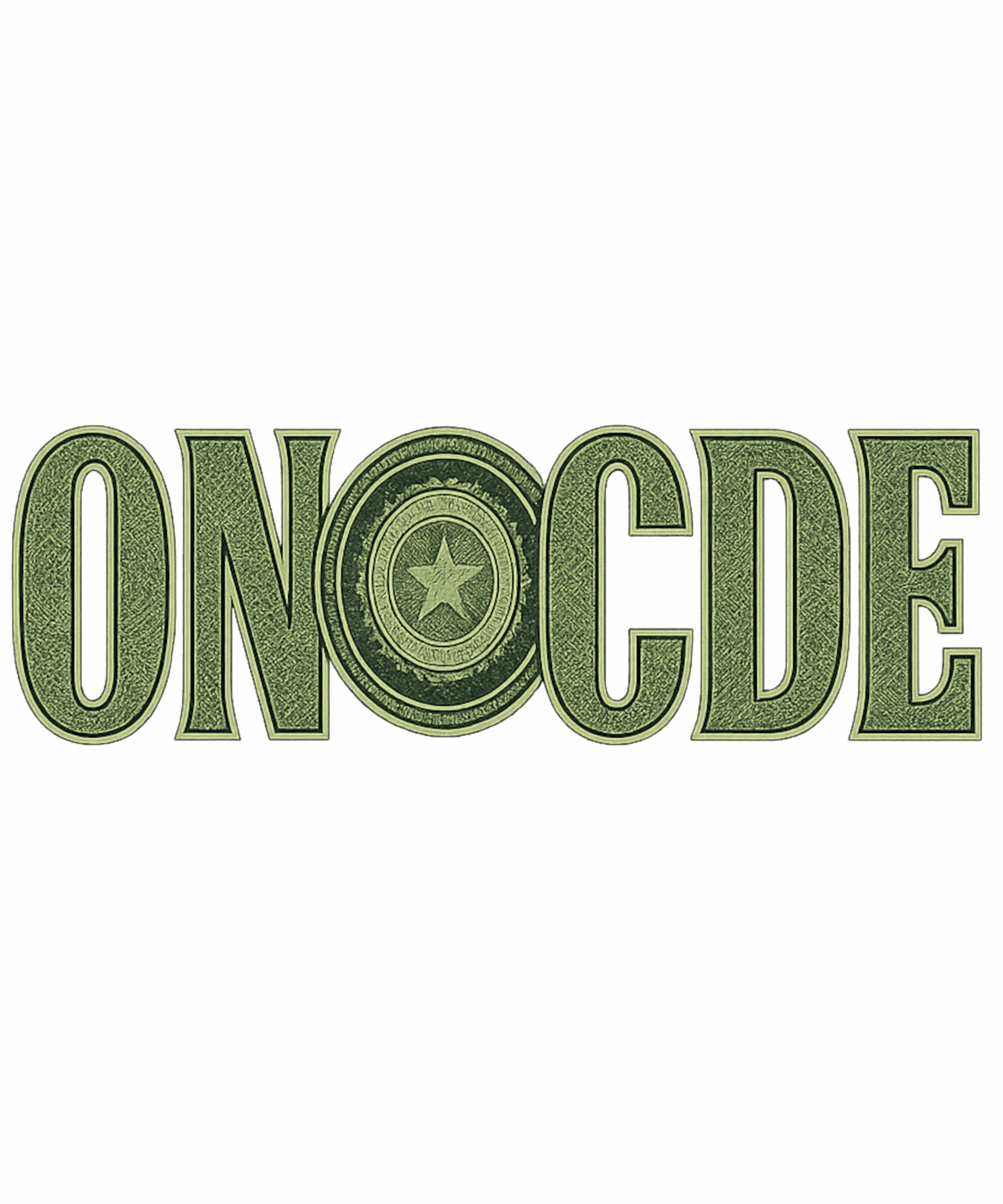 ONCODE currency wordmark sticker, glossy vinyl, 3 or 4 inches
