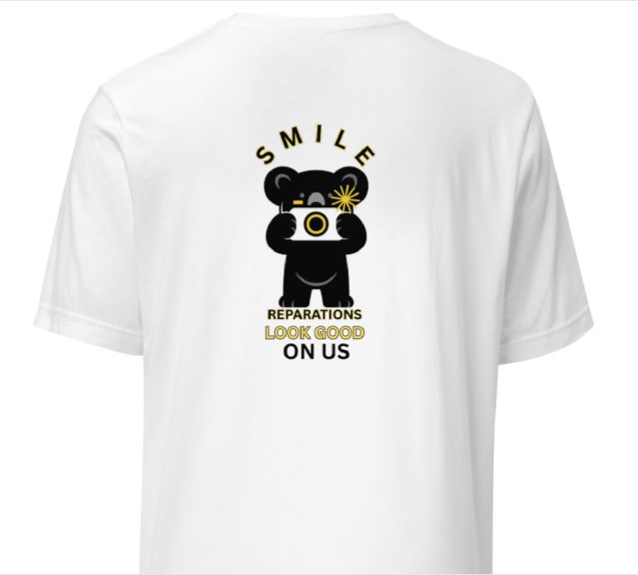 “Reparations Look Good On Us” Tee (Front: THEFREEDMENACT.ORG / Back Graphic) - Image 3