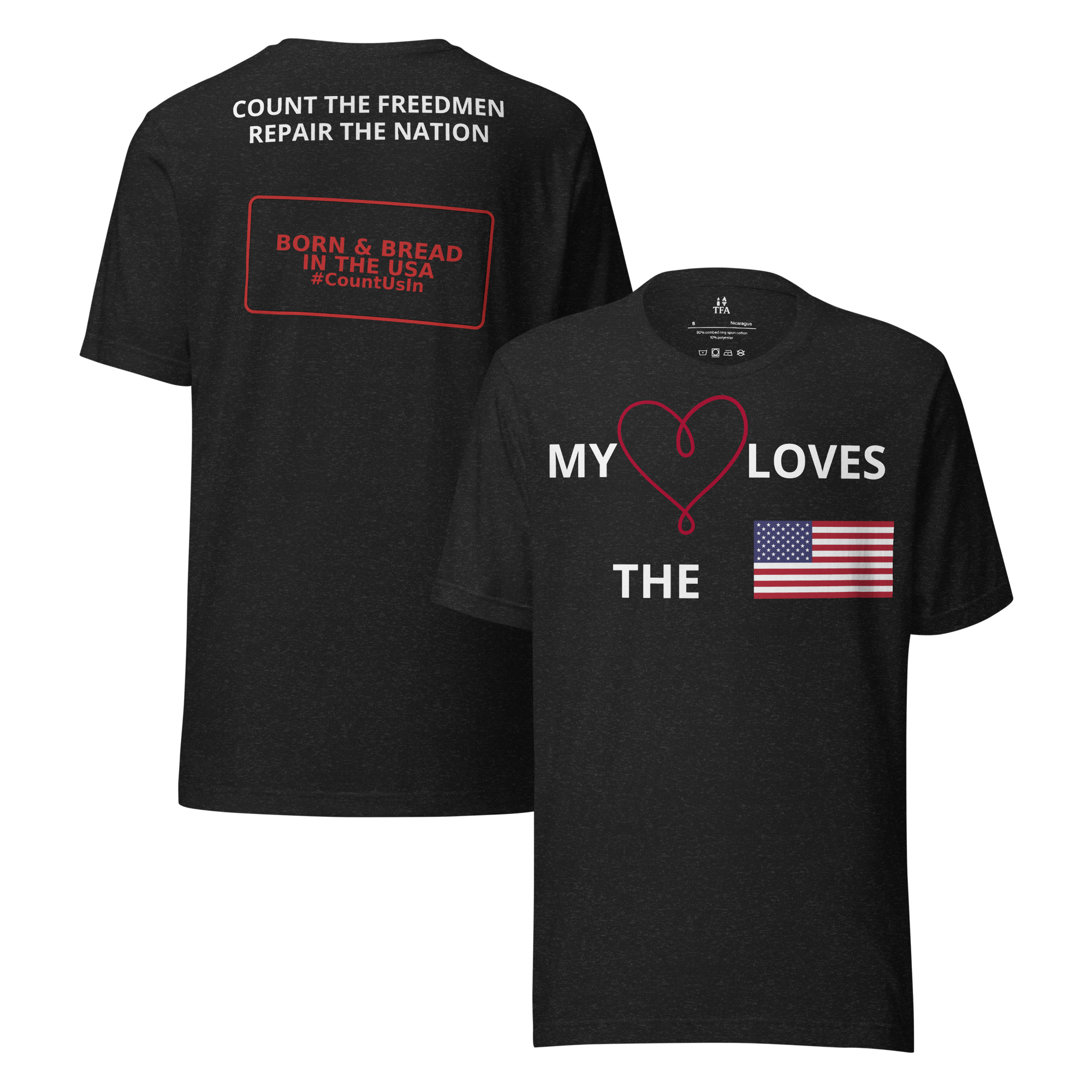 My Heart Loves The USA T-Shirt front and back – black