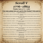 Scroll V – 1776–1863: Freedom Suits in U.S. Courts — records legal battles waged by enslaved people seeking liberty before Emancipation.